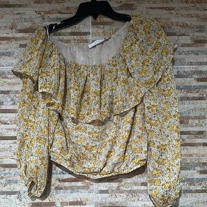 Astr Floral Ruffle Blouse in Yellow and White